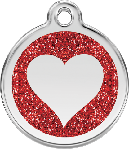 Red Dingo Heart Glitter Dog Tag