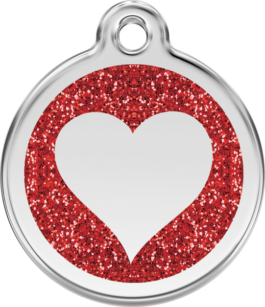 Red Dingo Heart Glitter Dog Tag