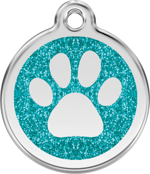 Red Dingo Paw Prints Glitter Pet Tag