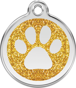 Red Dingo Paw Prints Glitter Pet Tag