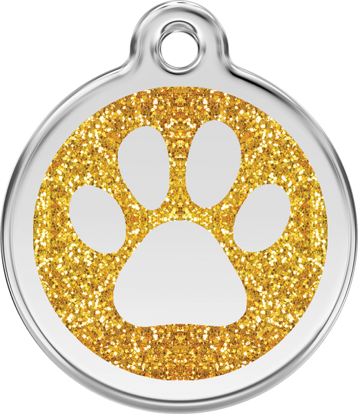 Red Dingo Paw Prints Glitter Pet Tag