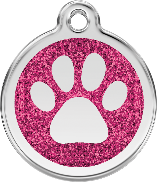 Red Dingo Paw Prints Glitter Pet Tag