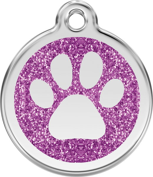 Red Dingo Paw Prints Glitter Pet Tag