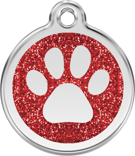 Red Dingo Paw Prints Glitter Pet Tag