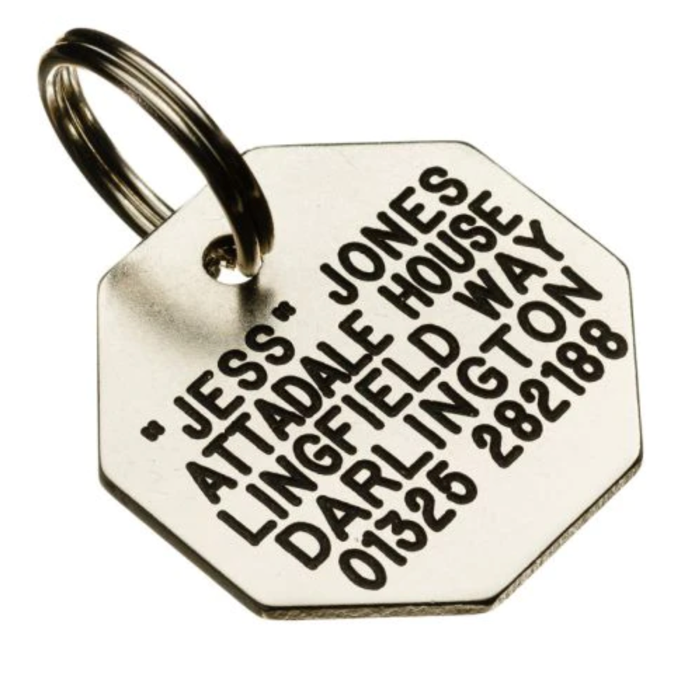 CSL Pet Tags "Silver Nicron Octagon" Cat & Dog ID Tag with Free Engraving