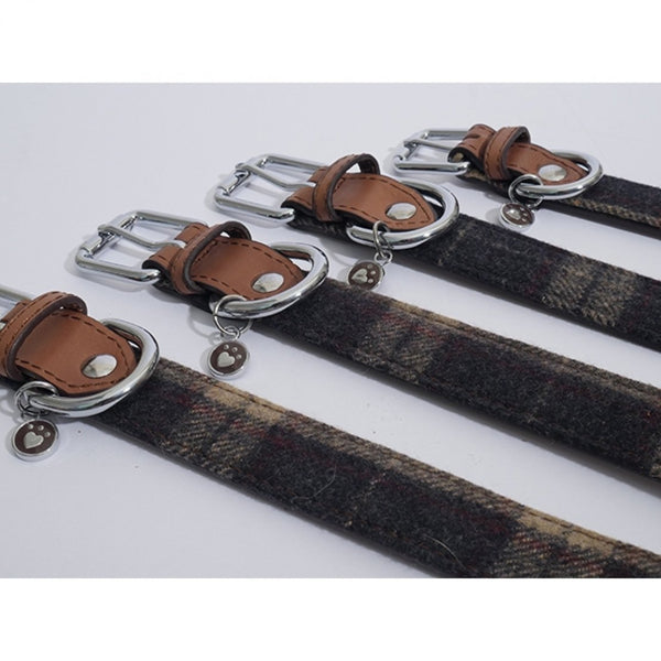 Tweed Check Leather Dog Collar & Lead