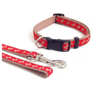 Rosewood Red/Beige Bone Dog Collar & Lead