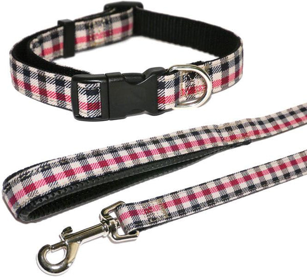 Rosewood Red Check Dog Collar & Lead